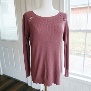 American Eagle Womens Pink Ribbed Sweater S Criss Cross Knit Elena Gilbert 00s